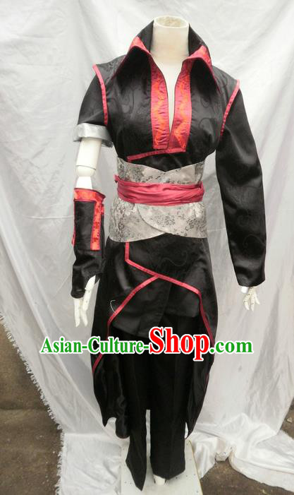 Traditional Ancient Chinese Classical Cartoon Character Uniform Cosplay Game Role Han Dynasty Swordmen Black Costume Complete Set for Men