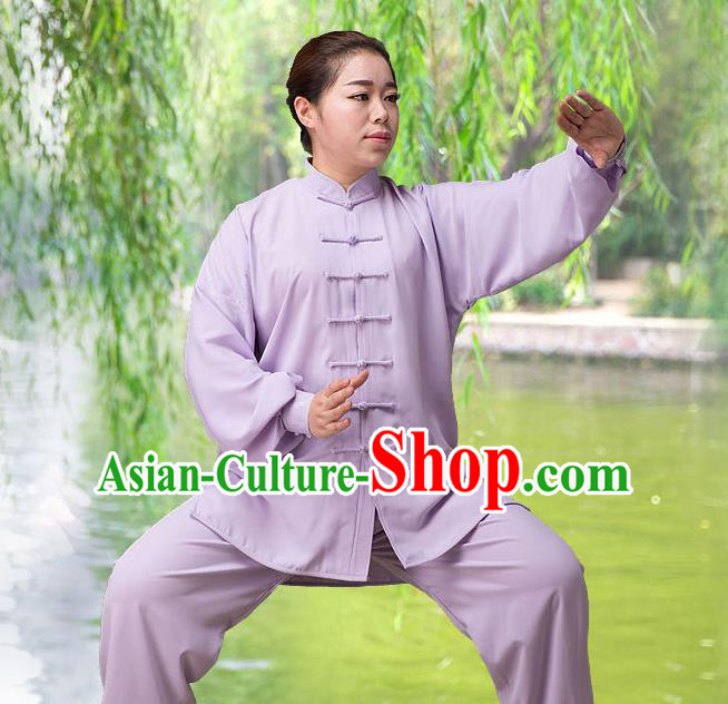 Traditional Chinese Top Silk Cotton Kung Fu Costume Martial Arts Kung Fu Training Long Sleeve Purple Uniform, Tang Suit Gongfu Shaolin Wushu Clothing, Tai Chi Taiji Teacher Suits Uniforms for Women