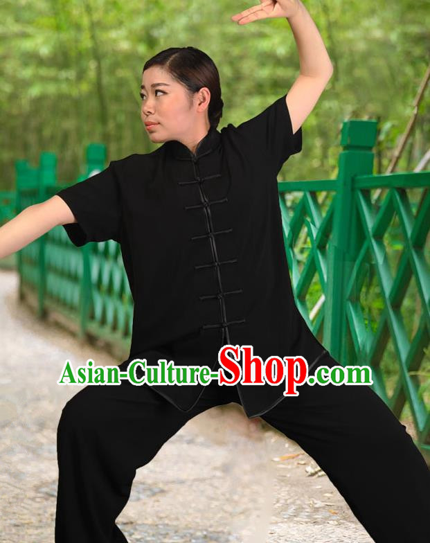 Traditional Chinese Top Silk Cotton Kung Fu Costume Martial Arts Kung Fu Training Black Sleeve White Uniform, Tang Suit Gongfu Shaolin Wushu Clothing, Tai Chi Taiji Teacher Suits Uniforms for Women
