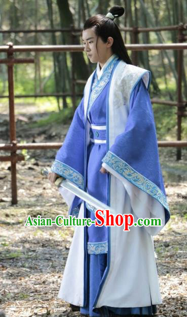 Traditional Ancient Chinese Nobility Childe Costume, Elegant Hanfu Male Lordling Dress Warring States Literati Clothing, China Warring States Period Qu Yuan Imperial Prince Embroidered Clothing for Men