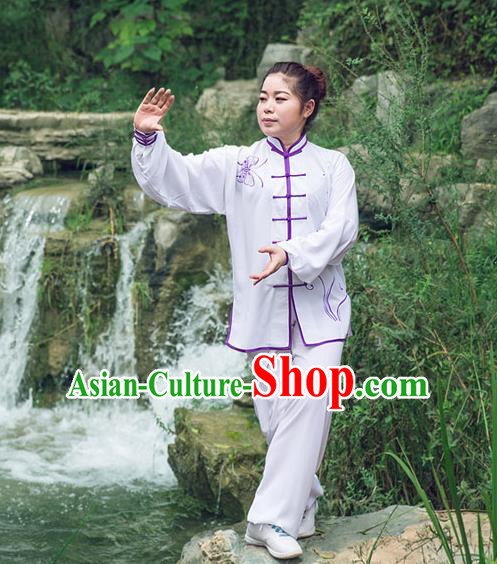 Traditional Chinese Top Silk Cotton Kung Fu Costume Martial Arts Kung Fu Training Long Sleeve Butterfly Uniform, Tang Suit Gongfu Shaolin Wushu Clothing, Tai Chi Taiji Teacher Suits Uniforms for Women