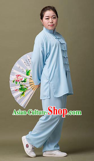 Traditional Chinese Top Silk Cotton Kung Fu Costume Martial Arts Kung Fu Training Plated Buttons Blue Uniform, Tang Suit Gongfu Shaolin Wushu Clothing, Tai Chi Taiji Teacher Suits Uniforms for Women