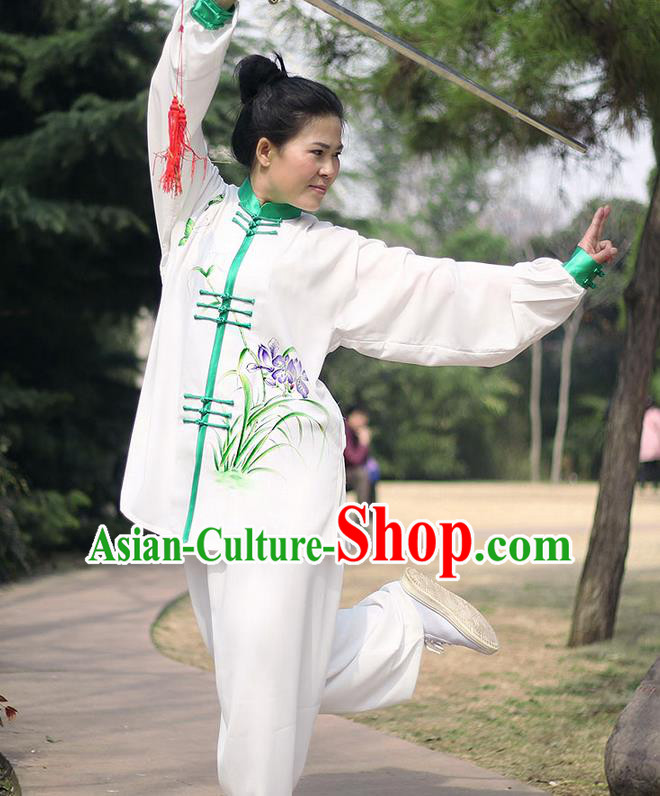 Traditional Chinese Top Gastrodia Kung Fu Costume Martial Arts Kung Fu Training Plated Buttons Orchid Uniform, Tang Suit Gongfu Shaolin Wushu Clothing, Tai Chi Taiji Teacher Suits Uniforms for Women