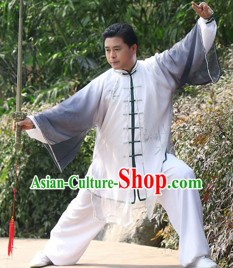 Traditional Chinese Top Kung Fu Costume Martial Arts Kung Fu Training Black Chiffon Marble, Tang Suit Gongfu Shaolin Wushu Clothing, Tai Chi Taiji Teacher Cardigan for Men
