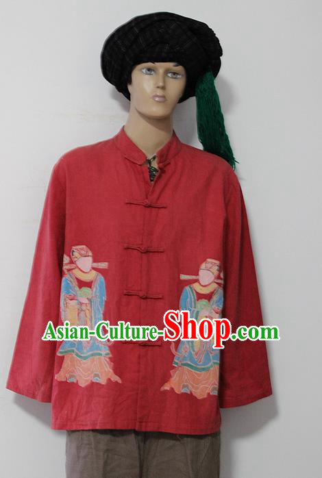Chinese Hmong Miao Nationality Folk Dance Ethnic Batik Male Tops China Clothing Costume Ethnic Blouse Cultural Dances Costumes for Men