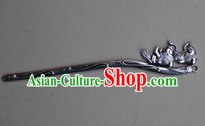 Traditional Chinese Ancient Miao Ethnic Minority Palace Hair Jewelry Accessories, Hmong Handmade Silver Mandarin Duck Hairpins, Miao Ethnic Jewelry Accessories Hair Claw for Women