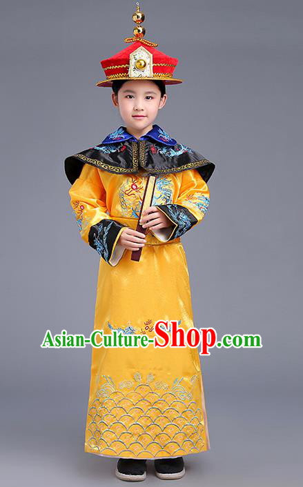 Traditional Ancient Chinese Imperial Emperor Costume, Chinese Qing Dynasty Children Dress, Cosplay Chinese Imperial King Clothing for Kids