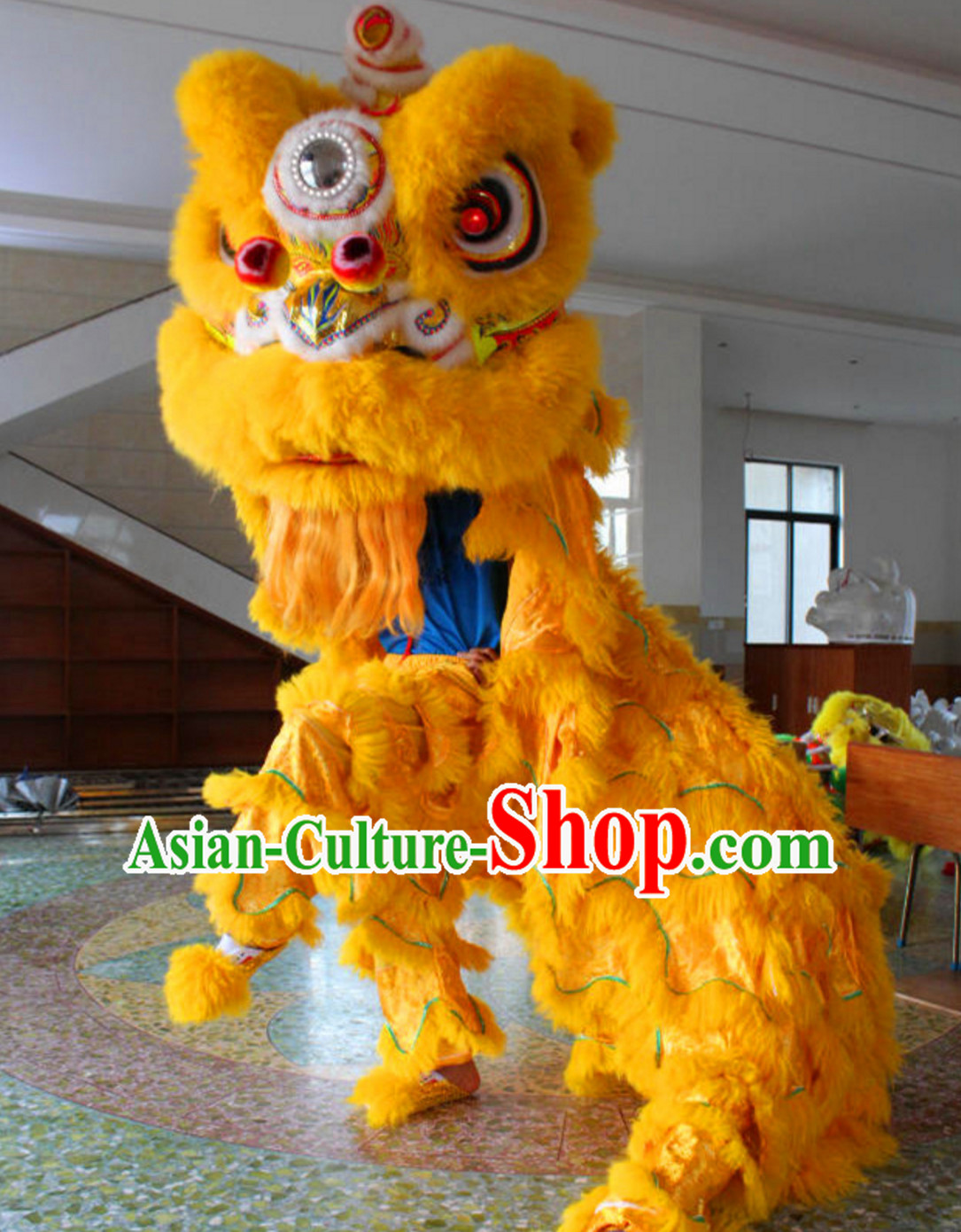 Yellow Folk Art NEW 100_ Natural Wool Chinese Lion Dance Costumes Complete Set
