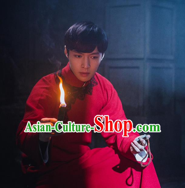 Traditional Ancient Chinese Republic of China Red Gown Robes Qing Dynasty Minguo Costumes for Men