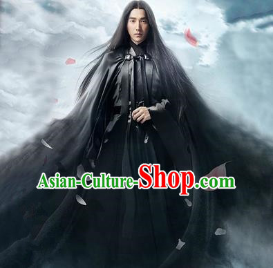 Traditional Ancient Chinese Swordsman Black Costumes for Men