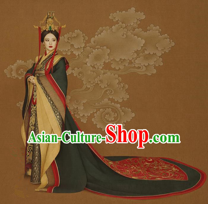 Traditional Ancient Chinese Imperial Queen Mother Costume, Chinese Han Dynasty Imperial Empress Dowager Dress, Cosplay Chinese Empress Dowager Tailing Clothing Hanfu for Women