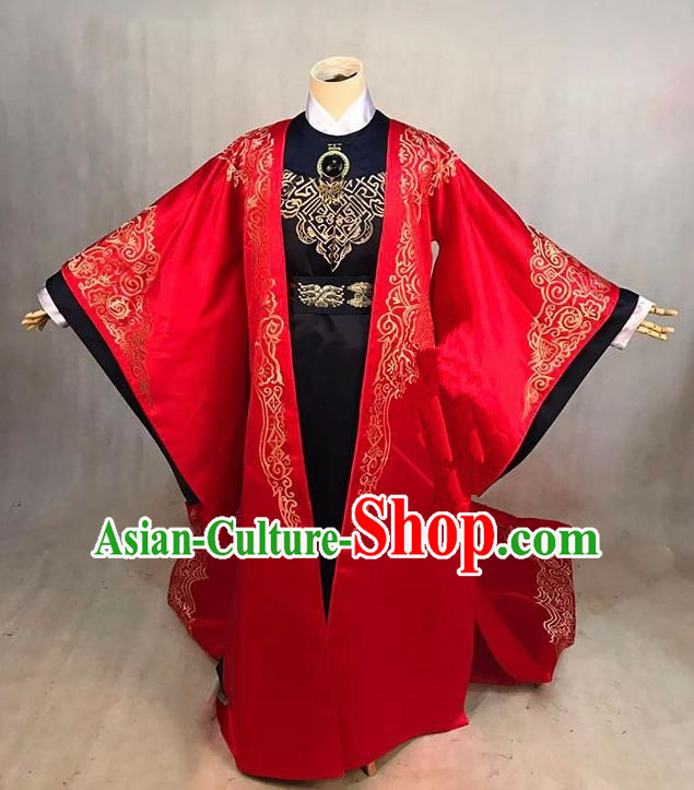 Traditional Ancient Chinese Imperial Emperor Costume, Chinese Han Dynasty Male Wedding Dress, Cosplay Chinese Imperial Prince Embroidered Clothing for Men