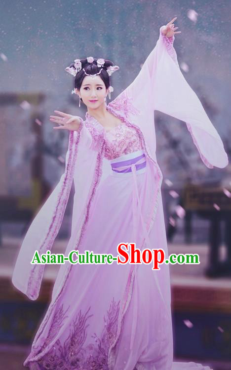 Traditional Ancient Chinese Imperial Emperess Costume, Chinese Han Dynasty Young Lady Dress, Cosplay Chinese Emperess Embroidered Clothing Pink Hanfu for Women
