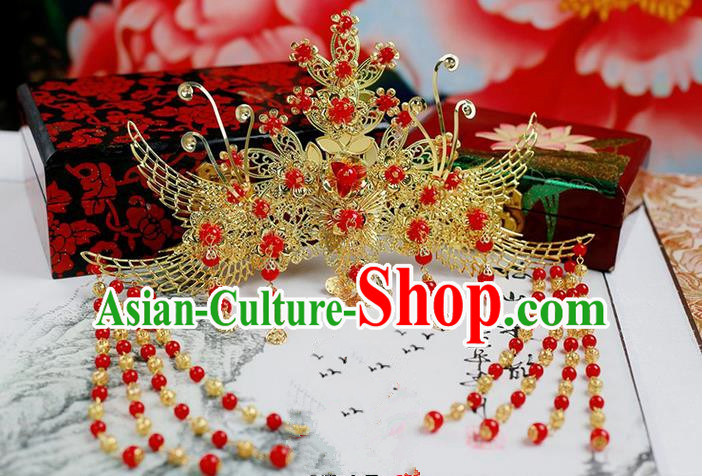 Chinese Wedding Jewelry Accessories, Traditional Xiuhe Suits Wedding Bride Phoenix Headwear, Wedding Hair Crown, Ancient Chinese Harpins for Women