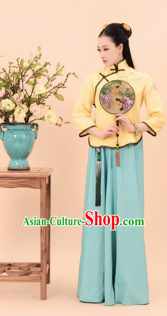 Traditional Ancient Chinese Costume, Chinese Late Qing Dynasty Young Lady Dress, Republic of China Embroidered Clothing for Women
