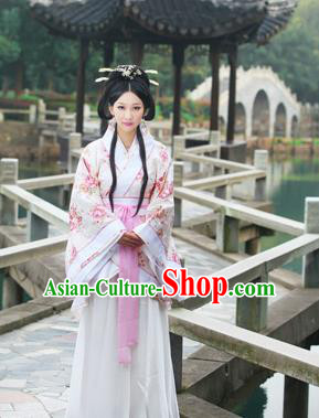 Traditional Ancient Chinese Imperial Emperess Cotton Costume, Chinese Han Dynasty Wedding Dress, Cosplay Chinese Peri Concubine Embroidered Hanfu Clothing for Women