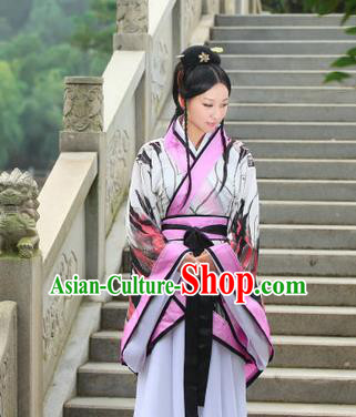 Traditional Ancient Chinese Imperial Emperess Costume, Chinese Han Dynasty Princess Young Lady Chiffon Dress, Cosplay Chinese Peri Concubine Embroidered Hanfu Clothing for Women