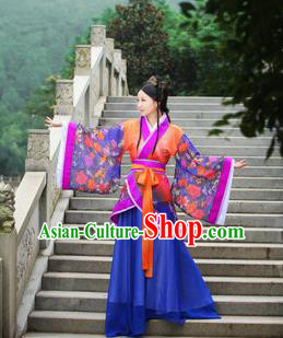 Traditional Ancient Chinese Imperial Emperess Costume, Chinese Han Dynasty Princess Young Lady Chiffon Dress, Cosplay Chinese Peri Concubine Hanfu Clothing for Women