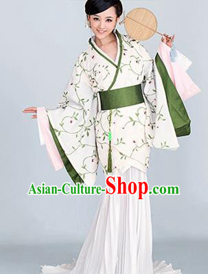 Traditional Ancient Chinese High-Grade Imperial Princess Costume, Chinese Han Dynasty Young Lady Elegant Dress, Cosplay Chinese Fairy Clothing White Embroidered Hanfu for Women