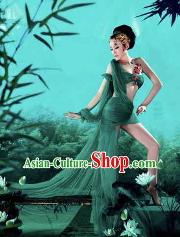 Traditional Ancient Chinese Dunhuang Flying Apsara Costume, Chinese Classic Dance Dress, Cosplay Fairy Tale Chinese Peri Imperial Princess Long Ribbon Clothing for Women