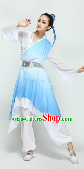 Traditional Chinese Ancient Yangge Fan Dancing Costume, Folk Dance Long Water Sleeve Uniforms, Tang Dynasty Classic Dance Elegant Dress Palace Lady Dance Clothing for Women