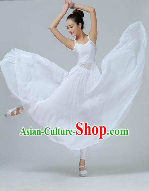 Traditional Modern Dancing Compere Costume, Women Opening Classic Chorus Singing Group Dance Dress, Modern Dance Classic Dance White Dress for Women
