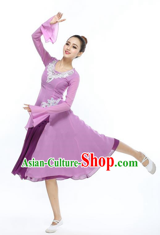 Traditional Modern Dancing Compere Costume, Women Opening Classic Chorus Singing Group Dance Dress, Modern Dance Classic Ballet Dance Purple Dress for Women