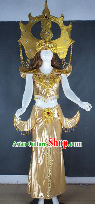 Traditional Chinese Dai Nationality Dancing Costume, Folk Dance Ethnic Thailand Dress Palace Princess Uniform, Chinese Thailand Dancing Clothing for Women