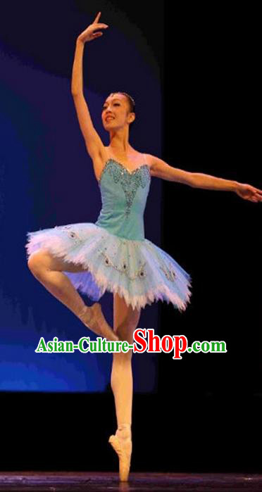 Traditional Modern Dancing Compere Costume, Opening Classic Chorus Singing Group Dance Bubble Dress Tu Tu Dancewear, Modern Tutu Dance Classic Ballet Dance Blue Elegant Veil Dress for Women