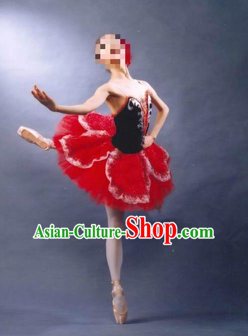 Traditional Modern Dancing Costume, Women Opening Classic Dance Chorus Singing Group Tutu Dance Performance Dress, Modern Dance Classic Ballet Dance Red Bubble Dress for Women