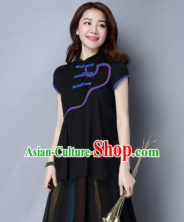 Traditional Ancient Chinese National Costume, Elegant Hanfu Shirt, China Tang Suit Mandarin Collar Black Blouse Upper Outer Garment Clothing for Women