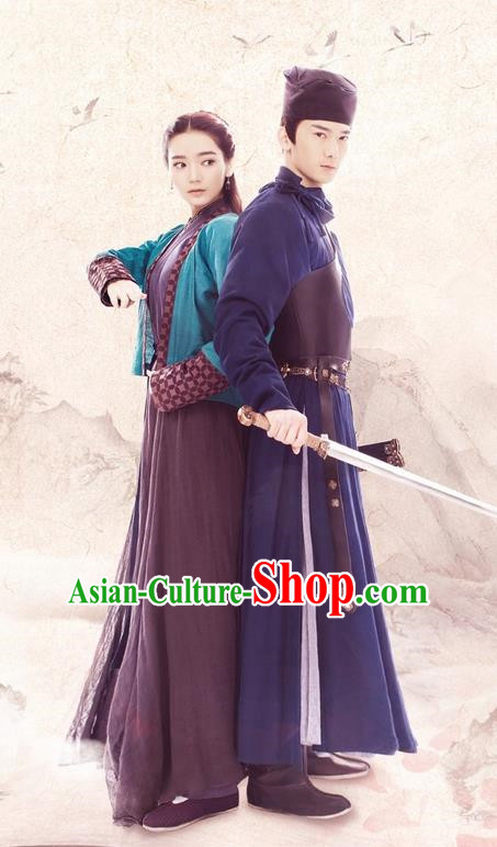 Chinese Ancient Folk Dance Costume Women Hanfu Men Swordsman Outfit Couple  Dress