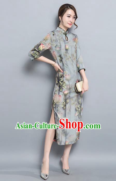 Traditional Ancient Chinese National Costume, Elegant Hanfu Mandarin Qipao Chiffon Dress, China Tang Suit Cheongsam Upper Outer Garment Elegant Dress Clothing for Women