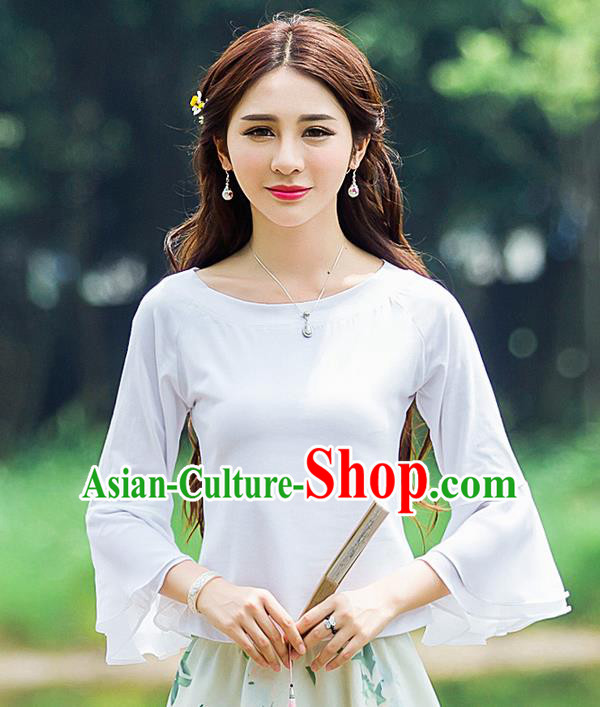 Traditional Ancient Chinese National Costume, Elegant Hanfu Mandarin Sleeve T-Shirt, China Tang Suit Chiffon Blouse Cheongsam Qipao Shirts Clothing for Women