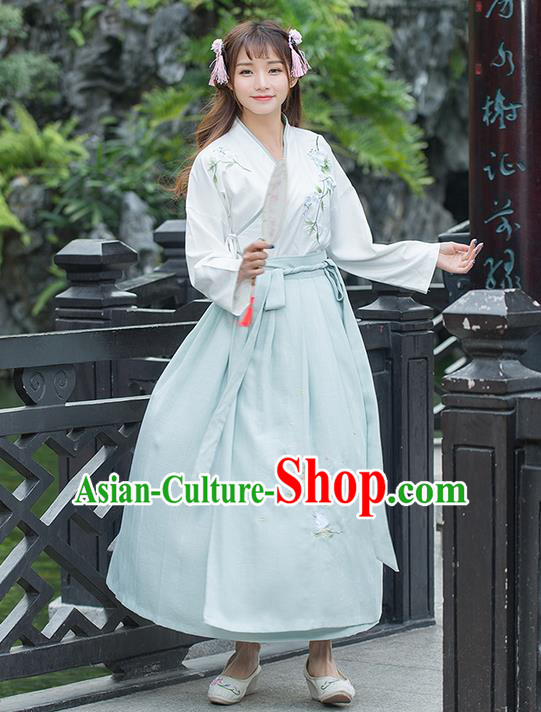 Traditional Chinese Ancient Costume, Elegant Hanfu Clothing Embroidered Blouse and Dress, China Ming Dynasty Elegant Slant Opening Blouse and Ru Skirt Complete Set for Women