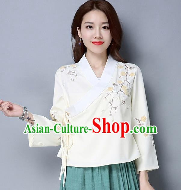 Traditional Ancient Chinese National Costume, Elegant Hanfu Slant Opening Embroidered Shirt, China Tang Suit Blouse Cheongsam Qipao Shirts Clothing for Women