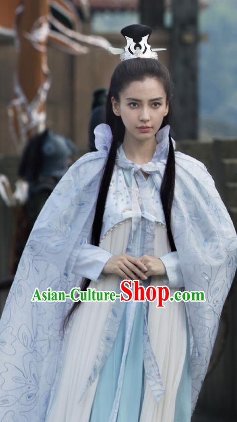 Traditional Ancient Chinese Elegant Female Swordsman Cape Costume, Chinese Warring States Period Dynasty Imperial Princess Fairy Cloak Dress, Cosplay Princess Chinese Nobility Hanfu Embroidered Mantle Clothing for Women