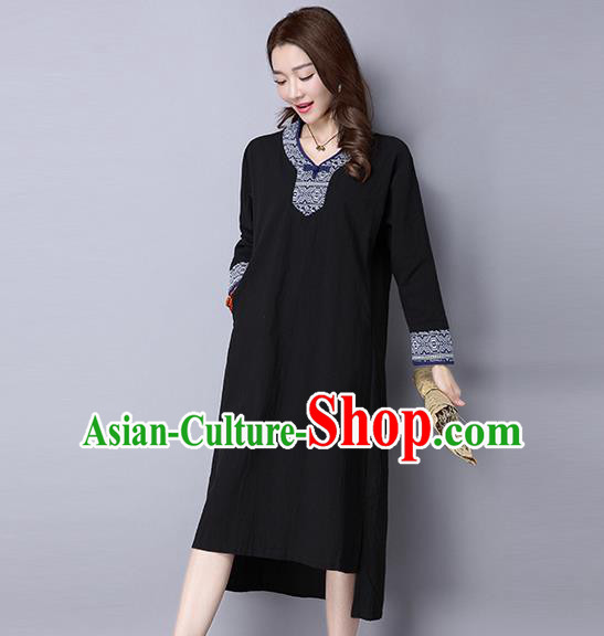 Traditional Ancient Chinese National Costume, Elegant Hanfu Mandarin Qipao Embroidery Black Dress, China Tang Suit Chirpaur Cheongsam Upper Outer Garment Elegant Dress Clothing for Women