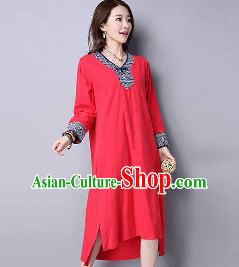 Traditional Ancient Chinese National Costume, Elegant Hanfu Mandarin Qipao Embroidery Red Dress, China Tang Suit Chirpaur Cheongsam Upper Outer Garment Elegant Dress Clothing for Women