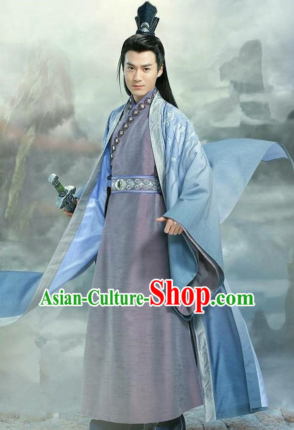 Traditional Ancient Chinese Elegant Swordsman Costume, Chinese Han Dynasty Jiang Hu Swordsman Robe, Cosplay Prince Nobility Childe Chinese General Hanfu Embroidery Clothing for Men