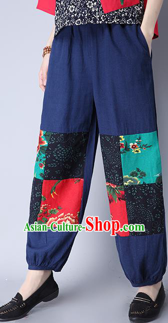 Traditional Chinese National Costume Plus Fours, Elegant Hanfu Patch Navy Bloomers, China Ethnic Minorities Tang Suit Folk Dance Pantalettes for Women