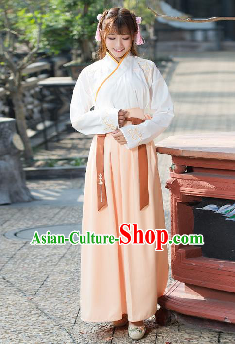 Traditional Ancient Chinese Costume, Elegant Hanfu Clothing Embroidered Slant Opening Blouse and Dress, China Ming Dynasty Princess Elegant Blouse and Ru Skirt Complete Set for Women