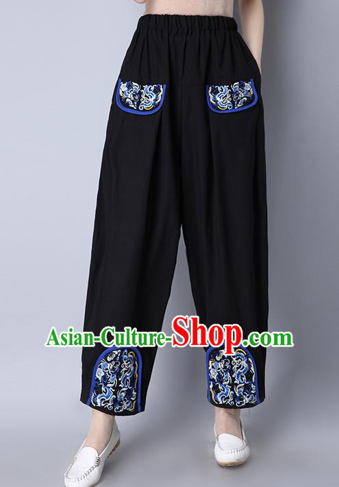 Traditional Chinese National Costume Loose Pants, Elegant Hanfu Patch Embroidered Wide-leg Trousers, China Ethnic Minorities Folk Dance Baggy Pants for Women