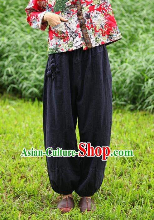 Traditional Chinese National Costume Plus Fours, Elegant Hanfu Black Bloomers, China Ethnic Minorities Folk Dance Tang Suit Pantalettes for Women