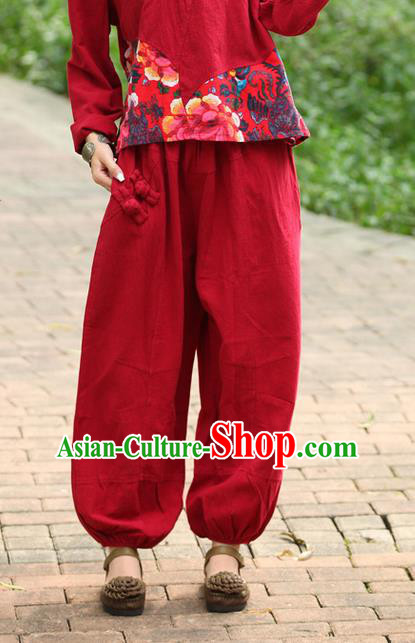 Traditional Chinese National Costume Plus Fours, Elegant Hanfu Red Bloomers, China Ethnic Minorities Folk Dance Tang Suit Pantalettes for Women
