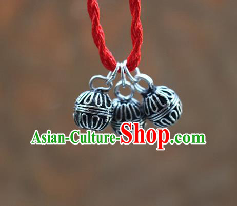 Traditional Chinese Miao Nationality Crafts Jewelry Accessory, Hmong Handmade Miao Silver Bells Pendant, Miao Ethnic Minority Necklace Accessories Sweater Chain Pendant for Women
