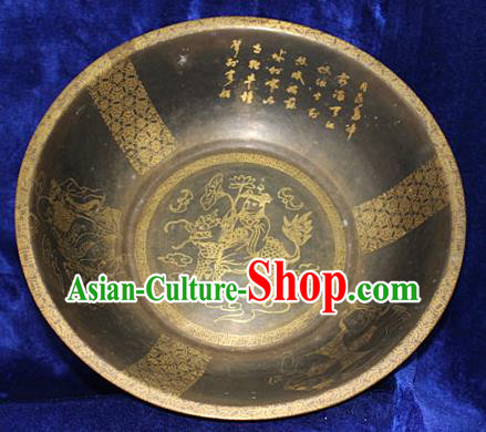 Traditional Chinese Miao Nationality Crafts Decoration Accessory, Hmong Handmade Exorcise Evil Copper Pot, Miao Ethnic Minority Kylin Copper Pot
