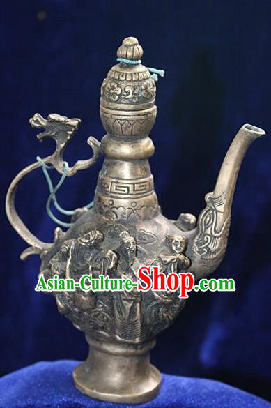 Traditional Chinese Miao Nationality Crafts Decoration Accessory Bronze Flagon, Hmong Handmade Dragon Flagon Ornaments, Miao Ethnic Minority Exorcise Evil Wine Pot
