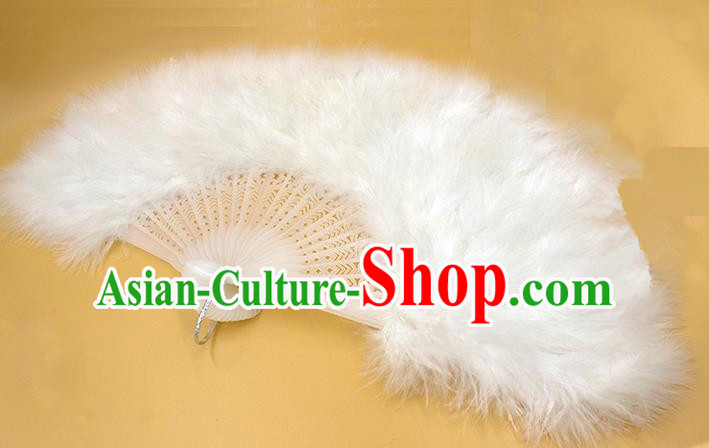 Traditional Handmade Chinese Classical Feather Fans, China Folk Dance Fan Dance Stage Performance White Fan for Women