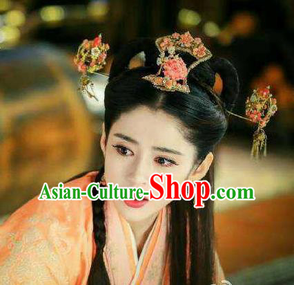 Traditional Handmade Chinese Ancient Classical Hair Accessories Complete Set, Han Dynasty Barrettes Imperial Consort Hairpin, Hanfu Imperial Princess Hair Sticks Hair Jewellery, Hair Fascinators Hairpins and Earrings for Women